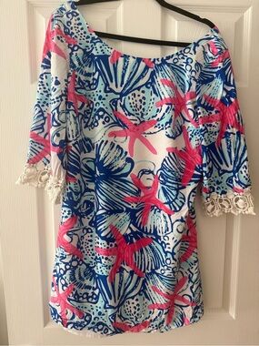 Lilly Pulitzer Pink Blue Sea-Print Long Sleeve Dress